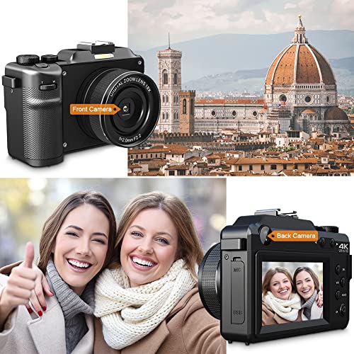 Vlogging Camera 4K 48Mp Digital Camera Autofocus Cameras For Photography With 18X Digital Zoom Point And Shoot Camera With 64Gb Tf Card 4K Digital Camera 2 Batteries And Charing Dock #TOP2