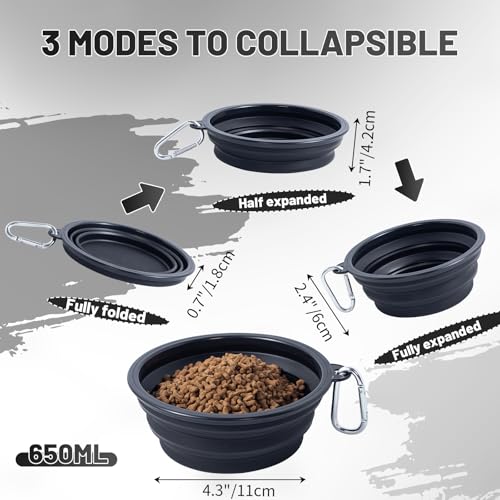 Image of Dog Bowl Pet Collapsible Bowls, 2 Pack Collapsible Dog Water Bowls for Cats Dogs, Portable Pet Feeding Watering Dish for Walking Parking Traveling with 2 Carabiners (Black+Black, Medium)