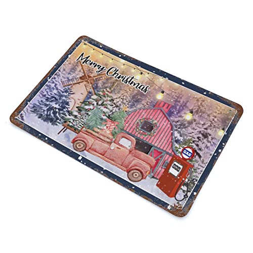 Panneau de Noël avec station d'essence vintage en métal pour déco