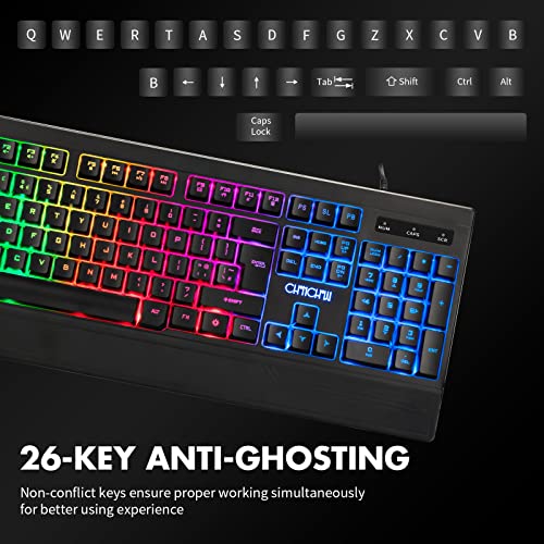Chonchow Ergonomic Led Rainbow Keyboard For Game And Work, Usb Wired Light Up Backlit Gaming Keyboard With Wrist Rest, 104 Key Quiet Rgb Keyboard For Pc Xbox Ps4 Ps5 Laptop #TOP2