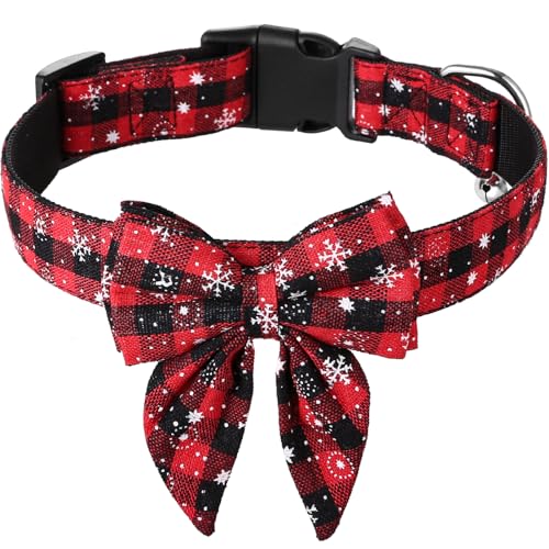 Kesote Hundehalsband Katze Halsband Hund Weihnachtshalsband Groß Hunde Hundeschleife Einstellbar Schleife Rot Weihnachten Geschenk Welpen (L)