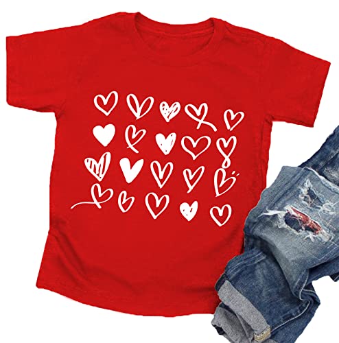 Image of LAZYCHILD Kids Valentine Shirt Girls Valentines Day Shirts Heart Graphic Long Sleeve Striped Tee Tops 5-14 Years