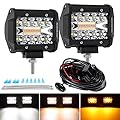 Auxbeam LED Strobe Light Bar 4 Inch LED Pods 120W Amber White 6 Modes Fog Light Flashing Super Bright Offroad Driving Lights with Memory Function for Truck Pickup ATV UTV SUV Jeep
