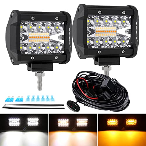 Auxbeam LED Strobe Light Bar 4 Inch LED Pods 120W Amber White 6 Modes Fog Light Flashing Super Bright Offroad Driving Lights with Memory Function for Truck Pickup ATV UTV SUV Jeep