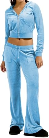 yidengymx Two Piece Velvet Hooded Outfits for Women, Womens 2 Piece Velour Tracksuit Zip Up Sweatsuit with Cargo Pockets
