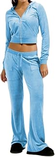 yidengymx Two Piece Velvet Hooded Outfits for Women, Womens 2 Piece Velour Tracksuit Zip Up Sweatsuit with Cargo Pockets