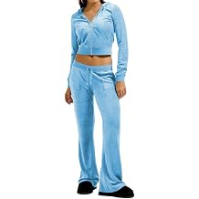 yidengymx Two Piece Velvet Hooded Outfits for Women, Womens 2 Piece Velour Tracksuit Zip Up Sweatsuit with Cargo Pockets