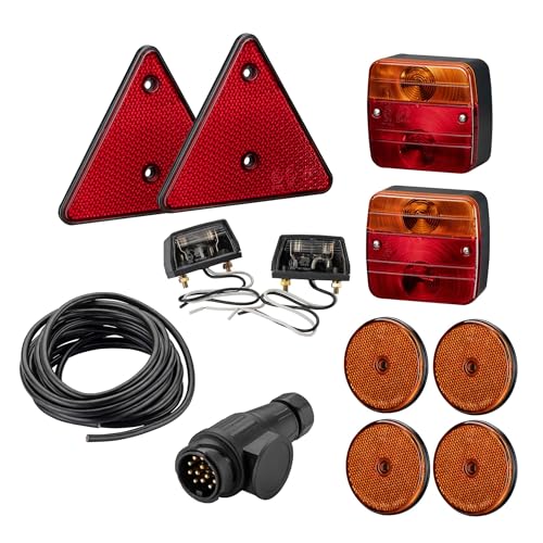 Wiltec Rückleuchten Set für Anhänger 12-teilig, 13-poliger Stecker mit 5 m Kabel, Rücklicht mit E-Prüfzeichen, Anhängerbeleuchtung