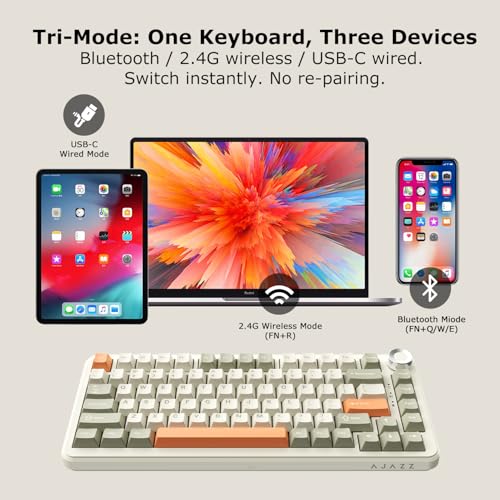Image of AK820 MAX 75% Custom Mechanical Keyboard, 82-Key Hot Swappable Gasket Mount, 8000mAh Tri-Mode Wireless Gaming & Office, Linear Flying Fish Switches, PBT RGB Backlit, Metal Volume Knob, Mac /Windows