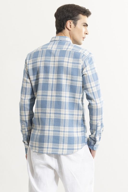 Image of SNITCH Men's Checks Shirts | College Wear| Casual Wear Streetwear Style | Cotton Button Down Full Sleeve Slim Fit Blue