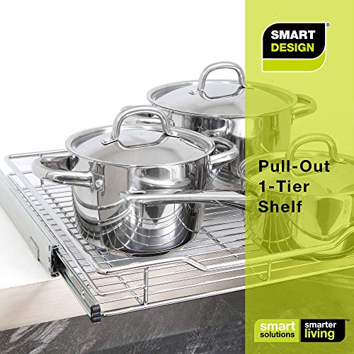 Smart Design 1-Tier Shelf Pull-Out Cabinet Organizer - Large - Roll-Out Extendable Sliding Drawer - Steel Metal - Holds 100 lbs. - Kitchen (18 Inch x 18-35) [Chrome] - Thumbnail 6