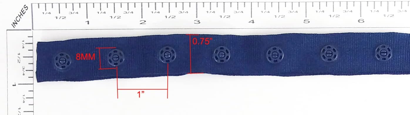 5 Yards Plastic Snap Button Polyester Tape Ribbon Hook & Eye Zipper Popper Press Stud Fastener-Navy Blue