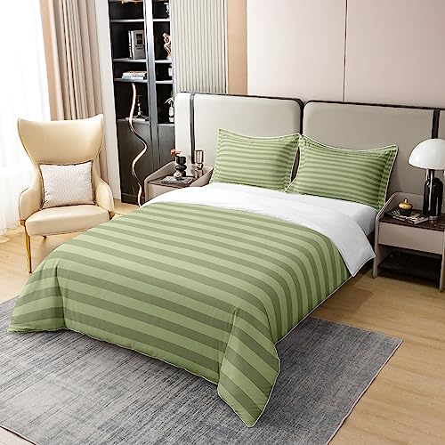 100% Cotton Green Stripe Bedding Set King Striped Duvet Cover for Kids Boys Girls Teens Adult Farmhouse Horizontal Stripes Geometric Lines Comforter Cover Ticsuper King Stripes Gothic Quilt Cover - Image 3