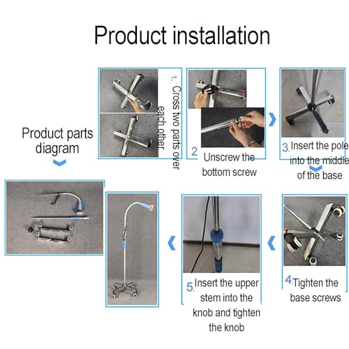 LED Untersuchungsleuchte für Gynäkologie, 6000-6500K Chirurgische Lampe mit Einstellbarer Höhe 1,1-1,8m, 360° Drehung, Leise Räder, Langlebiger ABS-Schirm für Medizinische und Veterinärmedizin