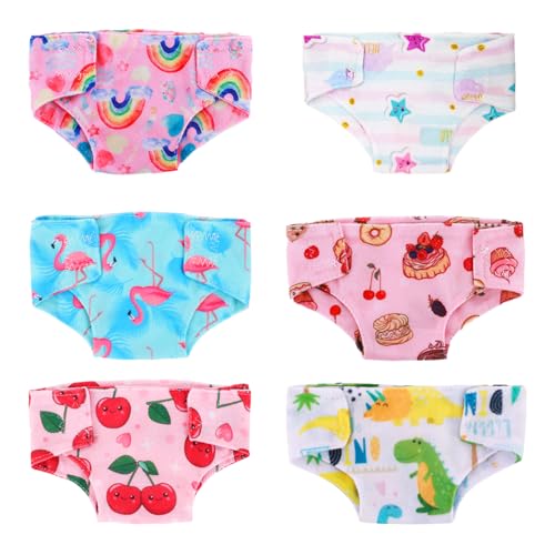 6 Pcs Doll Diapers for Baby Dolls 14-18 inches Cute Doll Accessories for Baby Dolls 30-43 cm Reusable Doll Accessories 6 Different Patterns and Styles Gifts for Children