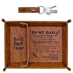 ZAPUVO Best Dad Ever PU Leather Tray and Keychain, Gifts for Dad Christmas Xmas Stocking Stuffers, Unique Dad Birthday…