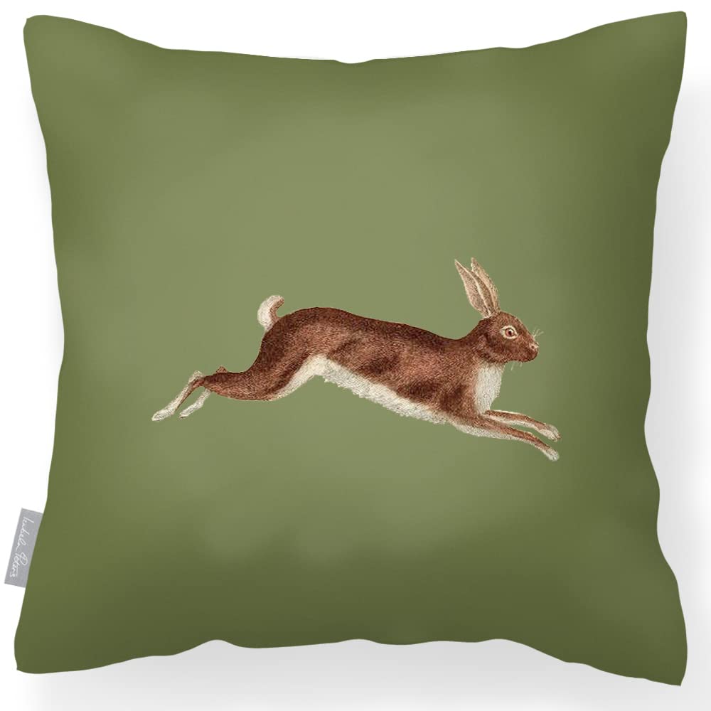Izabela Peters Vintage Hare - Sage Outdoor Cushions Waterproof, 43 Cm, Filled Outdoor Cushion, Hare - Sage, Garden Furniture Cushions, Outdoor Seat Cushions, Garden Chair Cushions