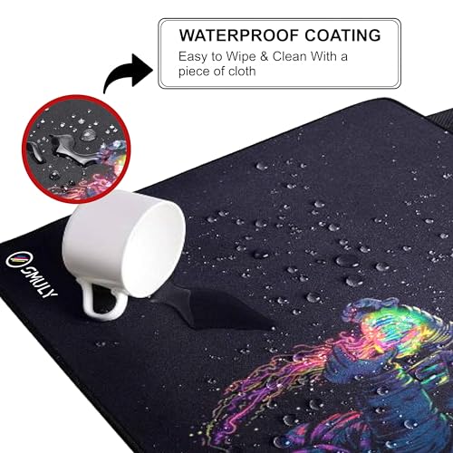 Image of Astronaut Space Mouse Pad 18x36 Inch 3mm Extended Gaming Desk Mat with Anti-Slip Rubber Base Mousepad for Smooth Surface Desk pad for PC & Laptop Use Waterproof & Stiched (Multicolour) Deskpad