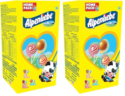 Image of Alpenliebe Pop Assorted Lollipop (Orange, Strawberry & Caramel Flavour)- 384 Grams Pack (48 Pieces) (Pack of 2)