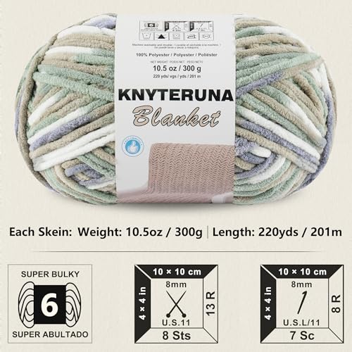 Image of #6 Super Bulky Blanket Yarn for Crocheting - 4 Skeins(Each 10.5oz /300g, 220yds /201m), Chunky Chenille Thick Plush Big Soft Yarn for Crocheting Knitting Blankets, Cream & Sage & Grey & Khaki