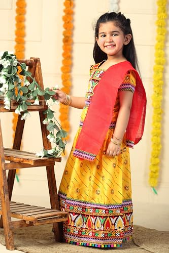 Image of AHHAAAA Kids Embroidered Traditional Ghoomar Lehenga Choli |Chania Choli|Radha Dress|Navratri /Dandiya /Garba Dress with Dupatta for Girls Y0040