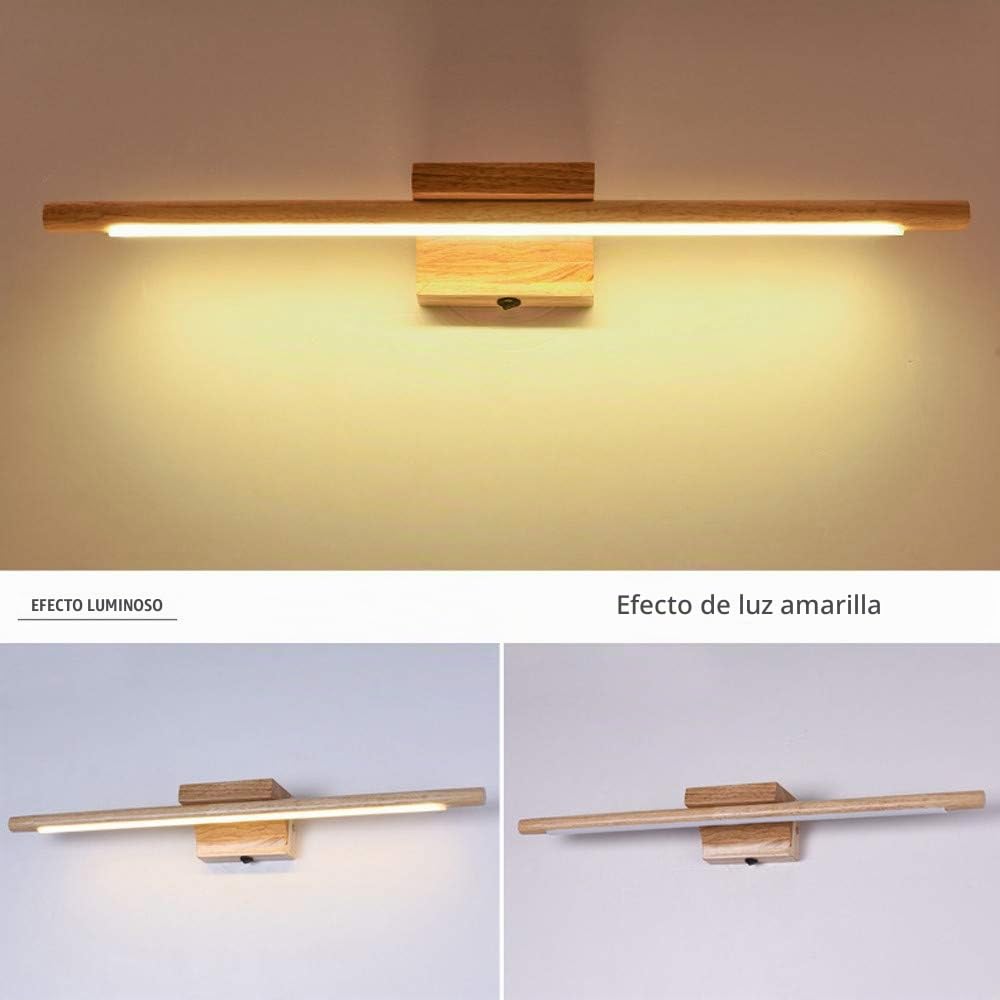 Lámpara para Espejo LED Madera, Aplique de Pared Espejo Baño, Interior 60CM Luz Baño, Lámpara de Pared Espejo Iluminación para Maquillaje 10W, No-regulable IP44,Warm light