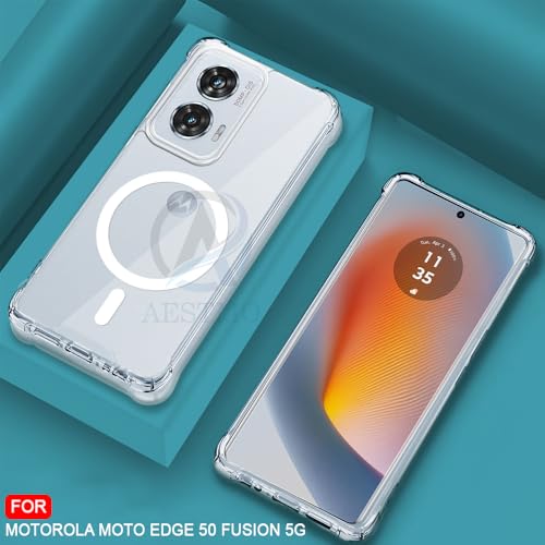 Image of AESTMO Clear Back Cover for Moto Edge 50 Fusion /Moto G85 5G | 360 Protection | Transparent Back Cover (PC + TPU, Compatible with MagSafe Accessories, Transparent Bumper)
