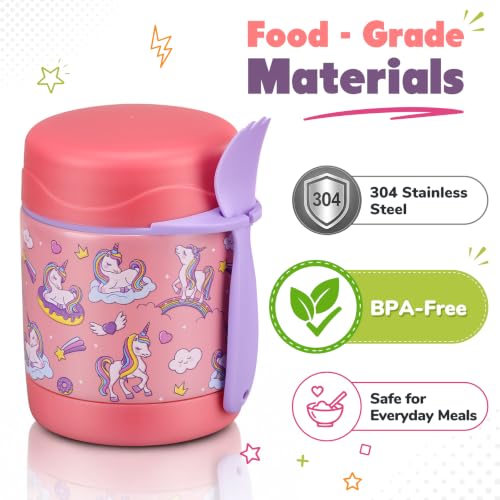 Image of 10oz Soup Thermo for Hot Food Kids,Lunch Thermo Kids Food Jar with Spoon Hot Insulated Food Containers,Leak Proof Stainless Steel Wide Mouth Lunch Thermo Jar for School(Pink-Unique Horse)