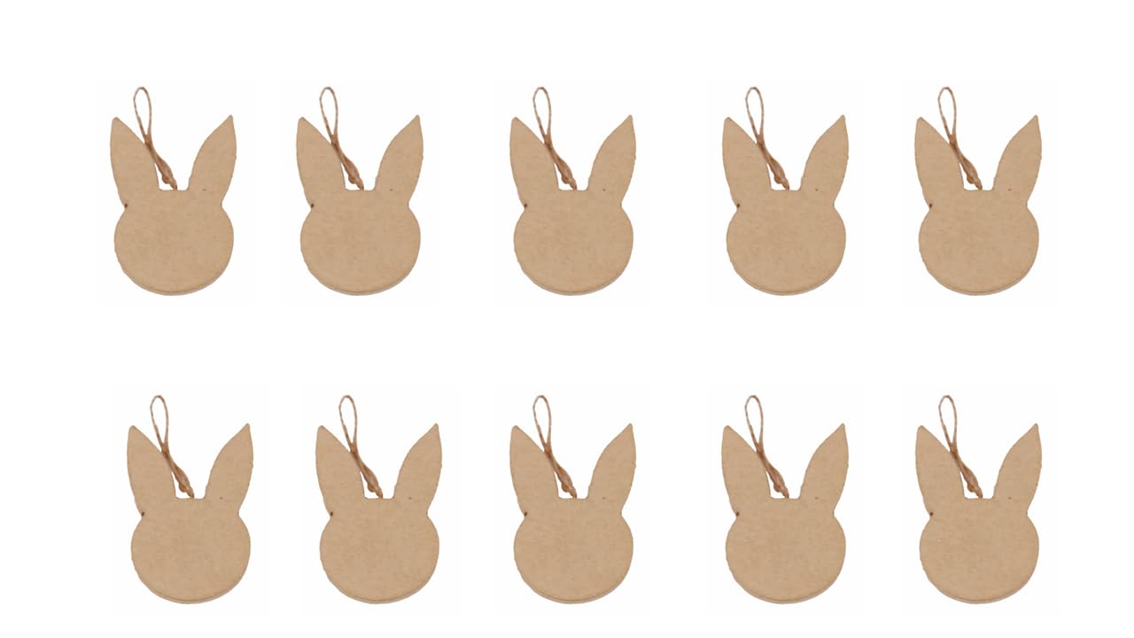 Décopatch AC843Cpack - Un Lot de 10 Supports en Papier brun mâché 1x6,5x9 cm, Tête de Lapin Plate à suspendre