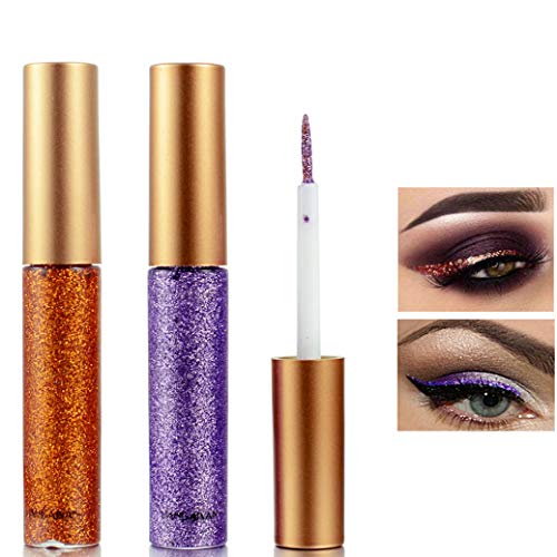 Glitter Liquid Eyeliner, Eyeliner Colorful Set,Metallic Shimmer Glitter Eyeshadow, Long Lasting Waterproof Makeup Eyeliner 2 Colors (#5 Purple / #4 orange)