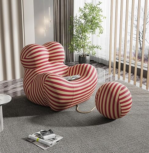 XANAYXWJ Sofá seccional de Esponja para Sala de Estar, Moderno sofá Modular de Espuma de Alta Densidad, sofá Individual con otomana Redonda, Tela de poliéster rojo-47.2 in