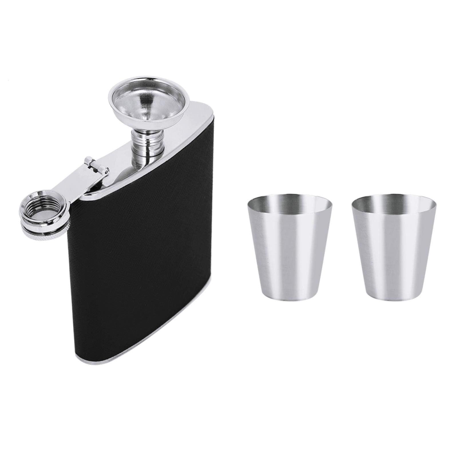 Fioles Verre 6 Oz Flasque à Whisky, 180ML Portable Flasque De Poche En Acier Inoxydable Avec Entonnoir Et 2 Verres à Liqueur Fiole à Alcool Flasques Whisky Fiole Alcool Pour Voyage,Pêche,Camping Et