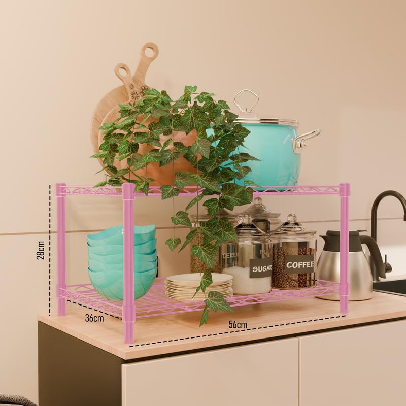Image of 2-Shelves CounterTop Heavy Duty Steel Storage Rack | Multipurpose Shelving Unit for Kitchen, Home & Utility