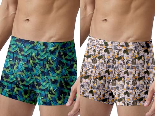 Image of Regular Fit Printed Trunks for Men Pack of 2| Mircromodal, Elastane Fabric, Anti-Bacterial and Microfibre Waistband