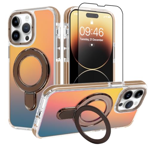 Image of Magnetic for iPhone 14 Pro Case with Stand [Compatible with Magsafe] [Cute Fashion Fluorescent Design] [1 Screen Protector] Slim Translucent Matte Case for iPhone 14 Pro 6.1 inch 2022, Desert