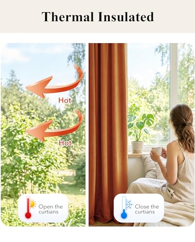 Image of Orange Velvet Curtains for Nursery Cafe Store, W52 x L108, 2 Panels | Nursery Curtains, Bedroom, Back Tab Room Darkening, Thermal Insulated, UV Protection, Window Treatments, Holiday Home Decors