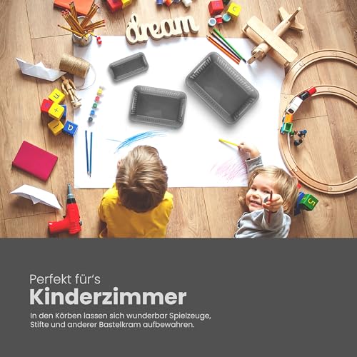 2 Stück Aufbewahrungskorb 0,7L mit Griffen - BPA-Frei - Organizer (20 x 10 x 5 cm/Anthrazit) - Körbchen für Bad Küche Schlafzimmer, Haushaltskorb
