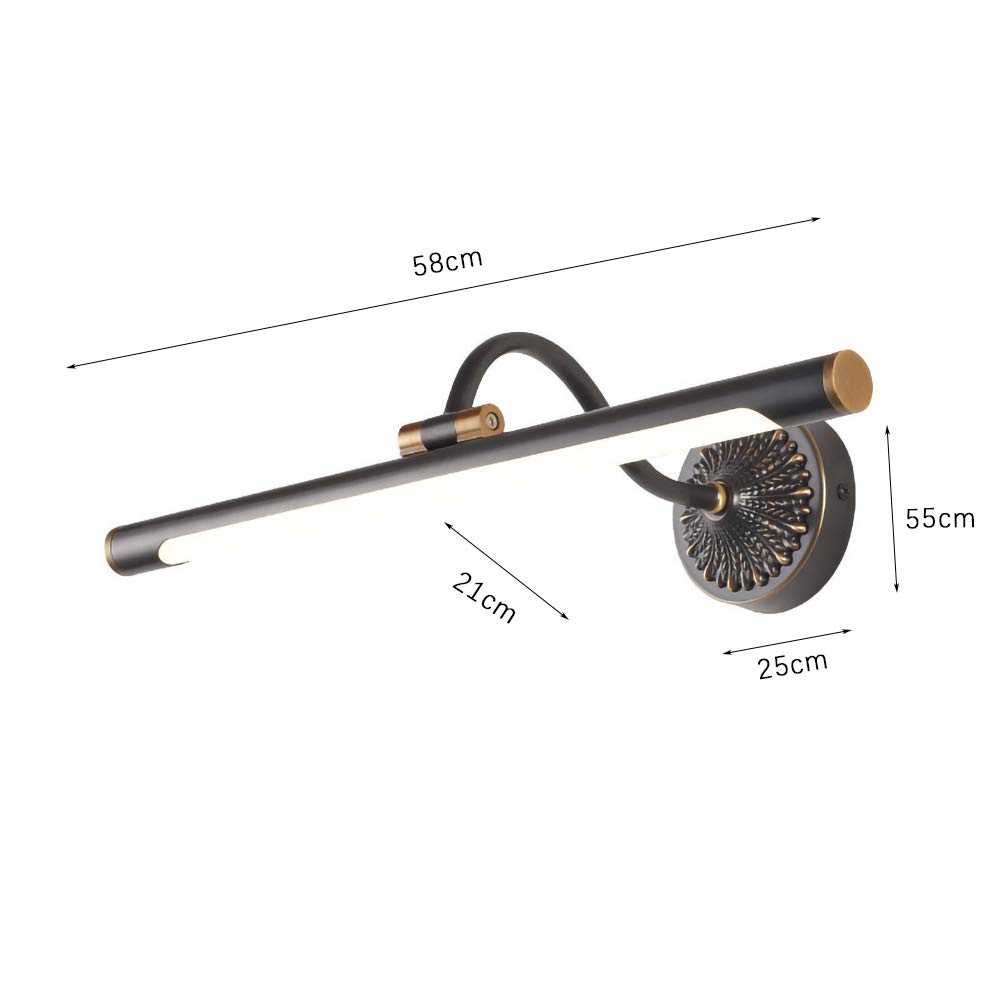ACMHNC LED Spiegelleuchte Vintage Badezimmer Wasserdichte Spiegellampe Antik Messing Badlampe Schminktisch Wandleuchte 240° Winkel Einstellbar Schminklicht Neutral weiß 4000K,Schwarz,Ø58CM/12W
