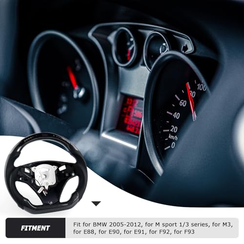 Acclcors Carbonfaser-Lenkrad, Kuppel flachen Boden LED Schaltanzeige Lenkrad mit scharfen Paddel Löcher für BMW M Sport 1/3 Serie M3/E88 E90 E91 E92 E93 2005-2012