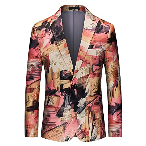 MOGU Mens Blazer with Colourful Irregular Pattern Slim Suit Jacket