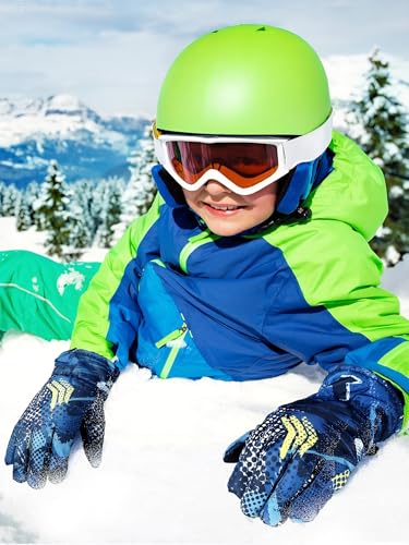 Image of Honoson 2 Pairs Kids Snow Gloves, Winter Waterproof | for Outdoor Snowboard Sledding, Warm Fleece Lining, Windproof, Adjustable Wrist Strap, Youth Cold Weather Ski Glove