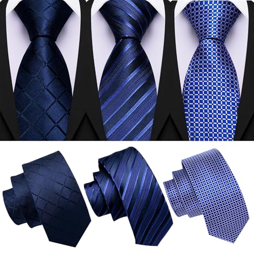 Image of Barry.Wang Mens 6 PCS Ties Silk Striped Paisley Check Floral Necktie Silky Woven Wedding Business Party Ties 3.34 inch