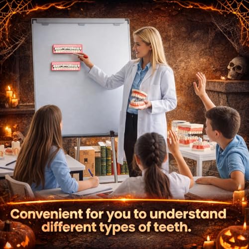 Image of Nuanchu 56 Pcs False Teeth Acrylic Resin, 2 Set A2 Shade Denture Teeth Replacement Kit Solid Synthetic Polymer Fake Tooth for Halloween Horror Props DIY Costume Dental Teaching Model