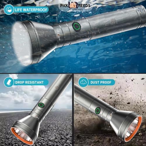 Image of Pick Ur Needs High Brightness 100 Watt Powerfull LED Aluminum Body Type C Charging 1200 mAh Long Battery Life 3 Mode Long Range Torch