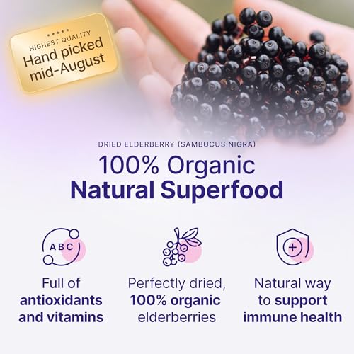 Image of USDA Organic Dried Elderberries 1lb, Whole Black Elderberry Bulk | Non-irradiated raw Sambucus Nigra for immune & antioxidant support, make your own elder syrup, gummies & tea, made in USA