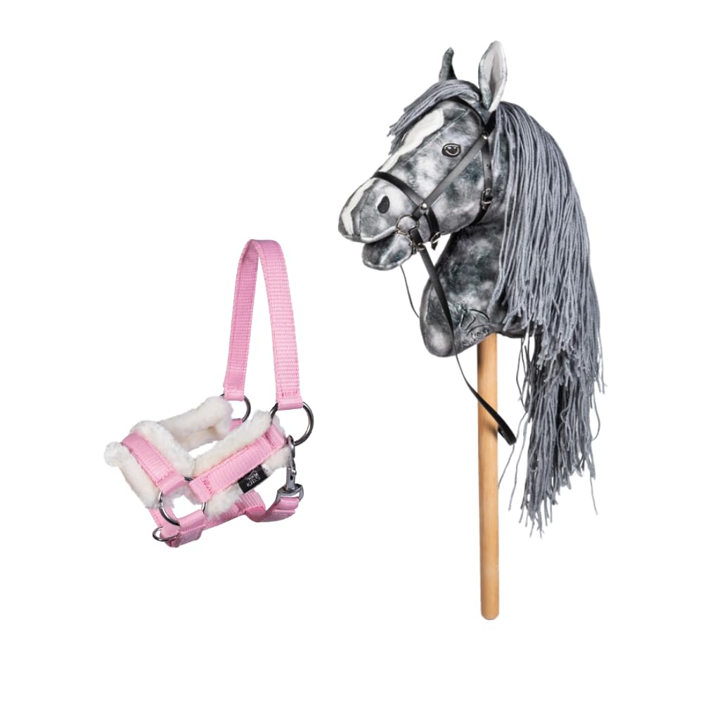 Holly & Claire HKM Hobby Horse Clara – Premium Steckenpferd grau-marmoriert inkl. Halfter & Führstrick Hochwertiges Spielpferd für Kinder | Schneller Versand (Rosa)