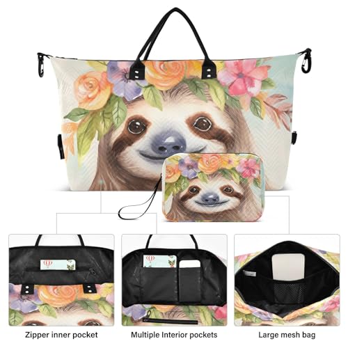Large Travel Duffel Bag, Happy Sloth Garland Sport Tote Gym Bag, Shoulder Weekender Overnight Bags for Women Men, Carry On Luggage with Toiletry Bag2