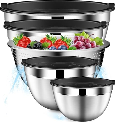 DUTZUN Mixing Bowls with Lids Set, Stainless Steel Mixing Bowls w...