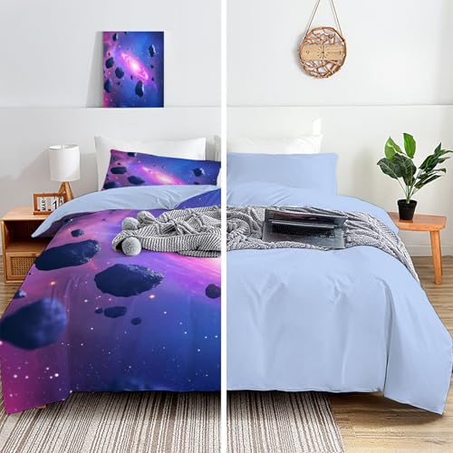 Parure lit galaxie 140x200 housse couette microfibre infroissable