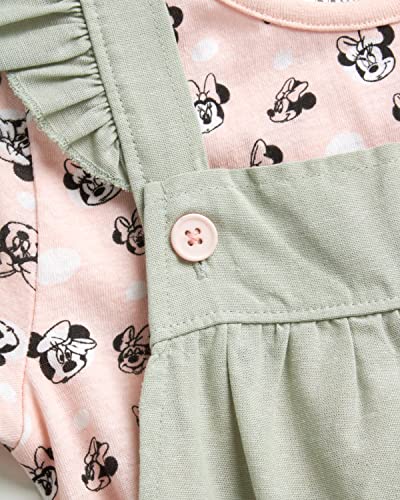 Disney Girl's Minnie Mouse Overall Dress- 2 Piece Jumper & Cotton Short Sleeve T-Shirt (Toddler/Little Girls), Size 6X, Sage Pink Minnie #TOP2